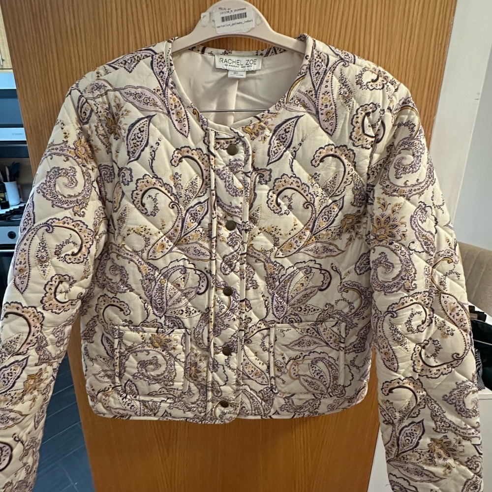 Rachel Zoe Cream and Purple Paisley Puffer Jacket